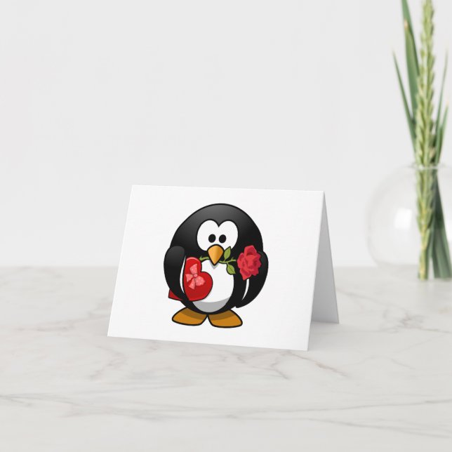 Love Struck Penguin With Valentine Gifts Holiday Card (Front)