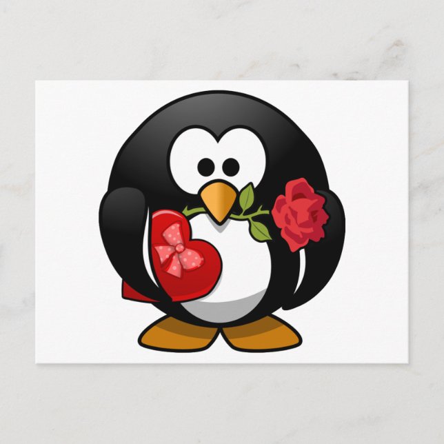 Love Struck Penguin With Valentine Gifts Holiday Postcard (Front)