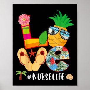 Love Summer Pineapple Tropical Flower Flip Flop Nu Poster