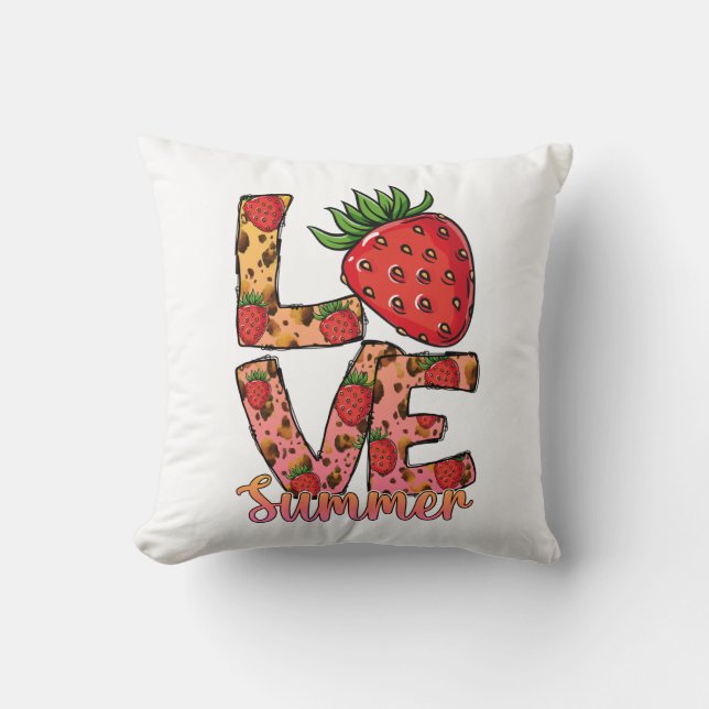 Love & Summer | Pink & Brown | Fresh Strawberry Cushion (Front)