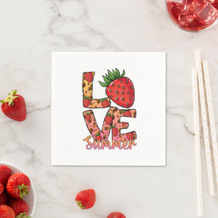 Love & Summer Pink & Brown Fresh Strawberry Napkin