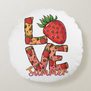Love & Summer   Pink & Brown   Fresh Strawberry Round Cushion