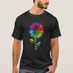 Love Sunflower Floral LGBTQ  Rainbow Flag Gay Prid T-Shirt