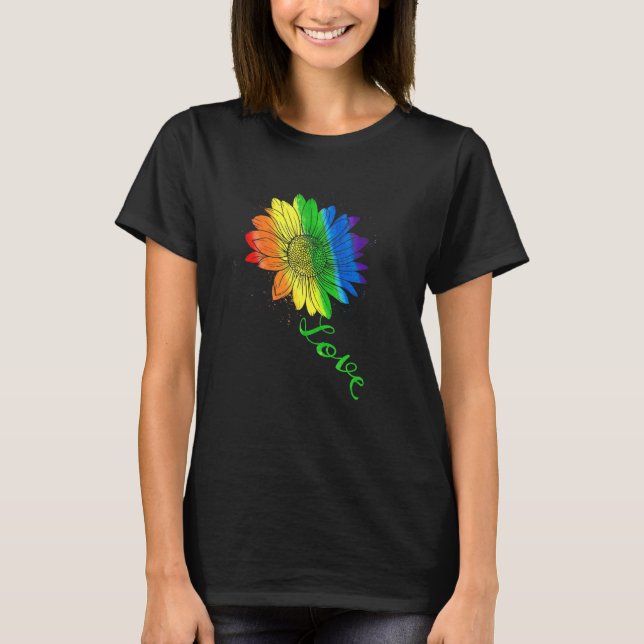 Love Sunflower Floral Lgbtq Rainbow Flag Gay Pride T-Shirt (Front)
