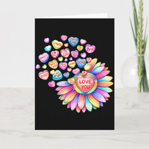 Love Sunflower Hearts Candy Valentines Day Womens Card