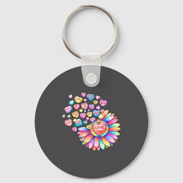 Love Sunflower Hearts Candy Valentines Day Womens  Key Ring (Front)