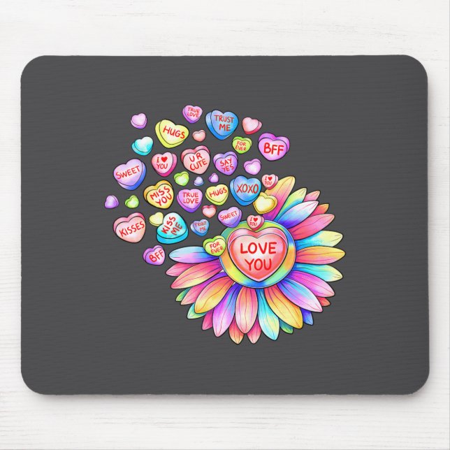 Love Sunflower Hearts Candy Valentines Day Womens  Mouse Mat (Front)