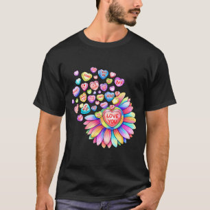 Love Sunflower Hearts Candy Valentines Day Womens  T-Shirt