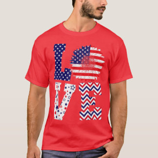 LOVE Sunflower Patriotic American Flag 4th Of July T-Shirt