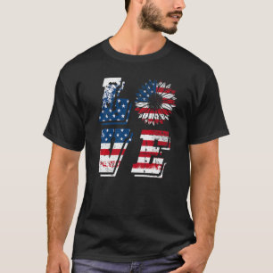 Love Sunflower Patriotic American Flag Usa 4th Of T-Shirt