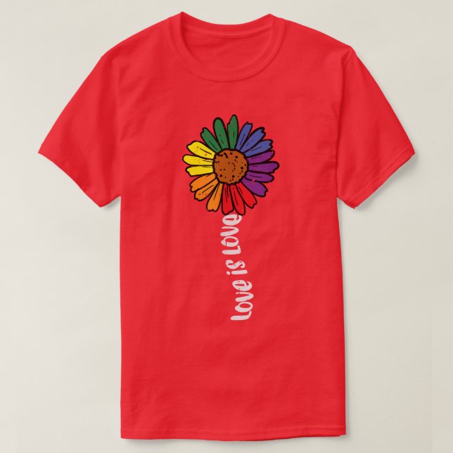Love Sunflower Rainbow Straight Ally LGBTQ Gay Pri T-Shirt (Design Front)