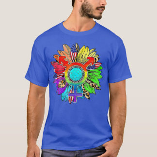 Love Sunflower Turquoise Gay Pride Flower Rainbow  T-Shirt