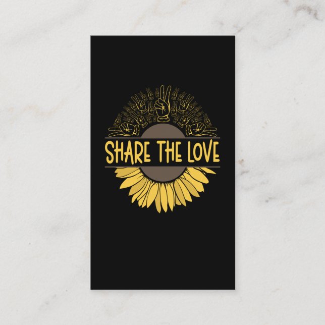 Love Sunflowers Peace Hand Sign Nature Business Card (Front)