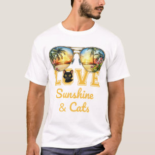 LOVE Sunshine & Cats   Tropical Black Cat Summer  T-Shirt