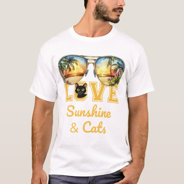 LOVE Sunshine & Cats | Tropical Black Cat Summer  T-Shirt (Front)