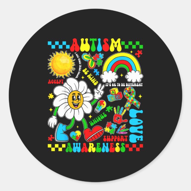 Love support accept autistic autism awareness classic round sticker (Front)