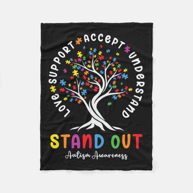 Love Support Accept Understand Autism Awareness Au Fleece Blanket (Front)
