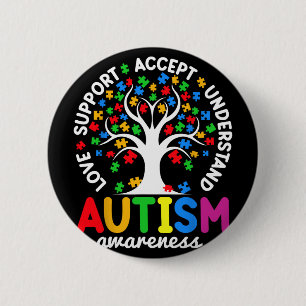 Love Support Accept Understand Puzzle Tree Autism 6 Cm Round Badge
