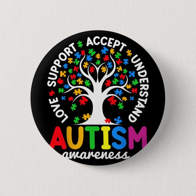 Love Support Accept Understand Puzzle Tree Autism  6 Cm Round Badge (Front)