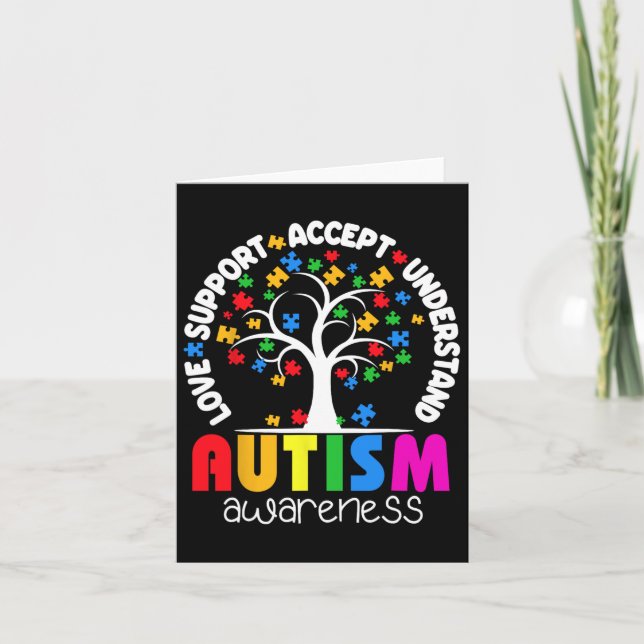 Love Support Accept Understand Puzzle Tree Autism  Card (Front)