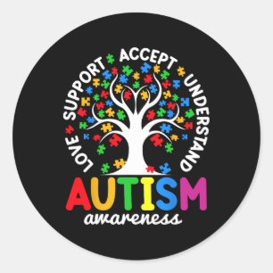 Love Support Accept Understand Puzzle Tree Autism Classic Round Sticker