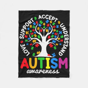 Love Support Accept Understand Puzzle Tree Autism Fleece Blanket