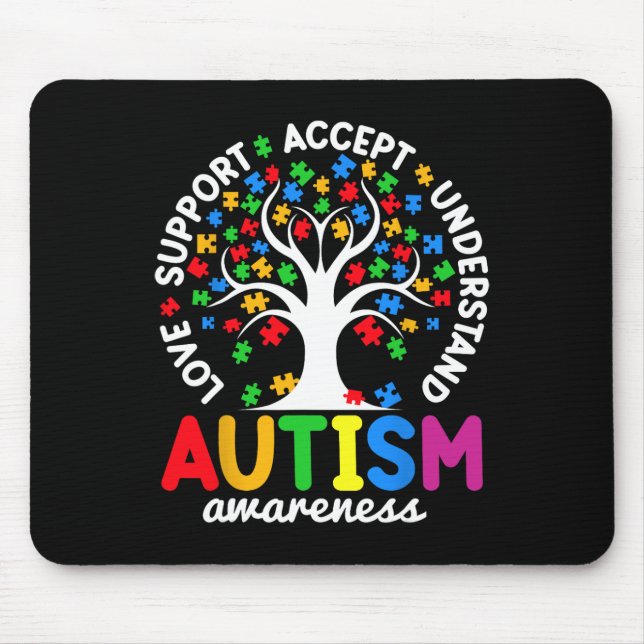 Love Support Accept Understand Puzzle Tree Autism  Mouse Mat (Front)