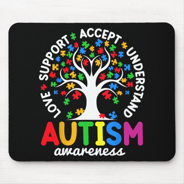 Love Support Accept Understand Puzzle Tree Autism  Mouse Mat (Front)