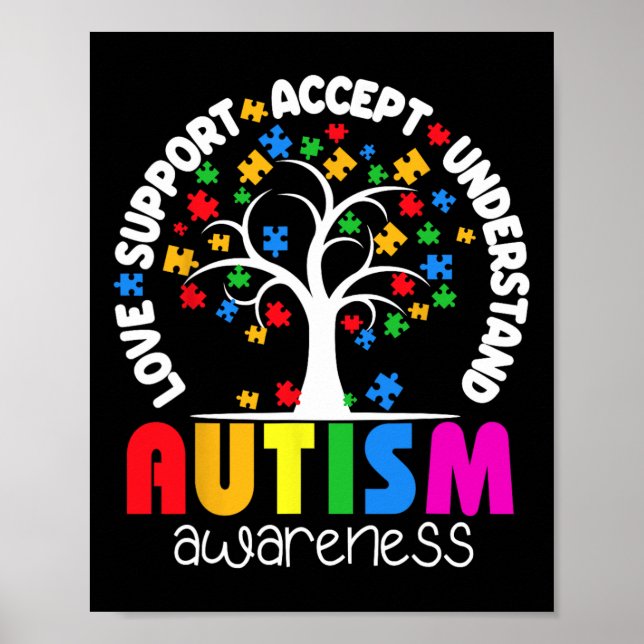 Love Support Accept Understand Puzzle Tree Autism  Poster (Front)