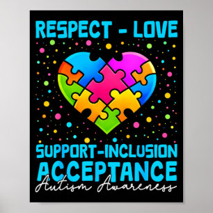Love Support Heart Puzzle Autism Awareness Men Poster