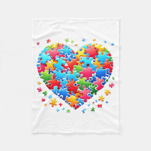 Love Support Heart Puzzle Men Women Kids Autism Fleece Blanket