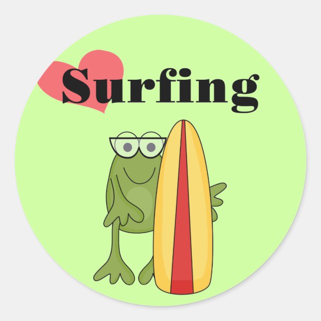 Love Surfing Frog T-shirts and Gifts Classic Round Sticker (Front)