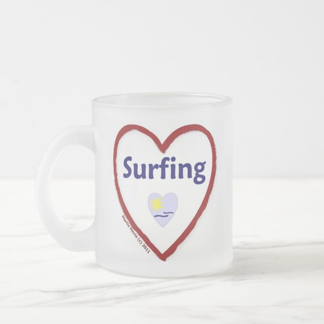Love Surfing Frosted Glass Coffee Mug (Left)