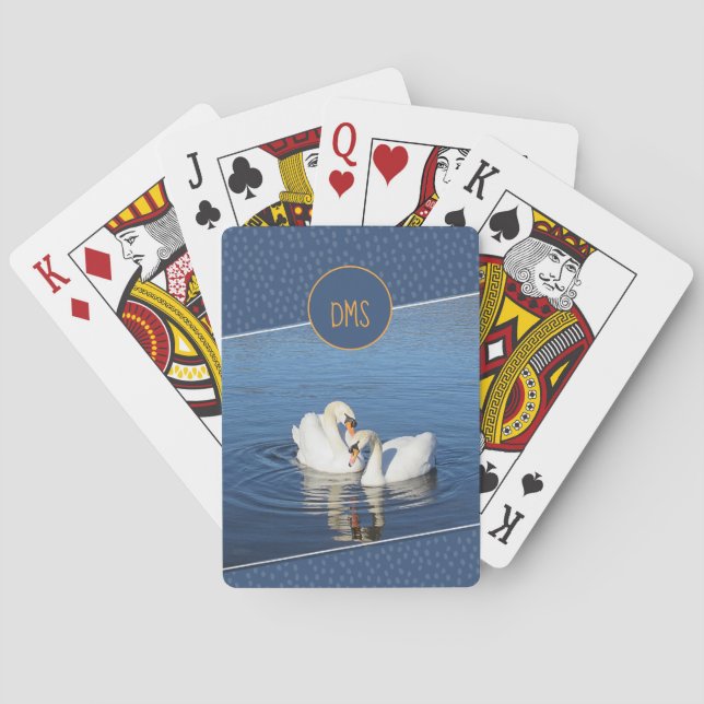 Love Swans Blue Monogram Playing Cards (Back)