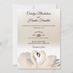 Love Swans on White and Cream Wedding  Invitation