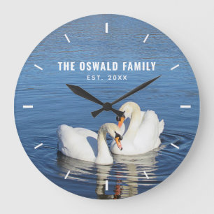 Love Swans Photograph Personalised Large Clock