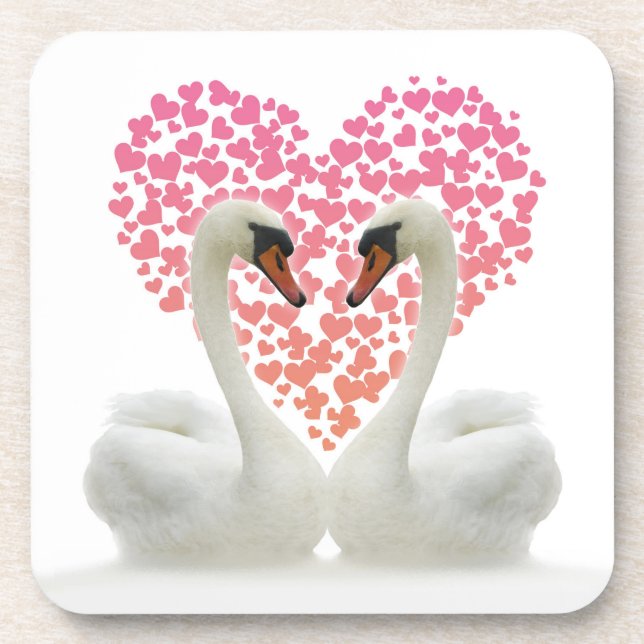 Love Swans with Pink Hearts Coaster (Front)