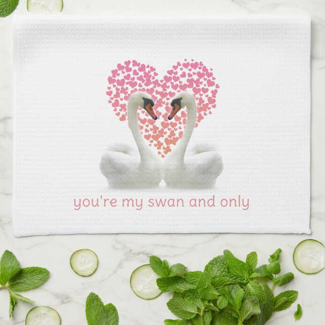 Love Swans with Pink Hearts Tea Towel (Folded)