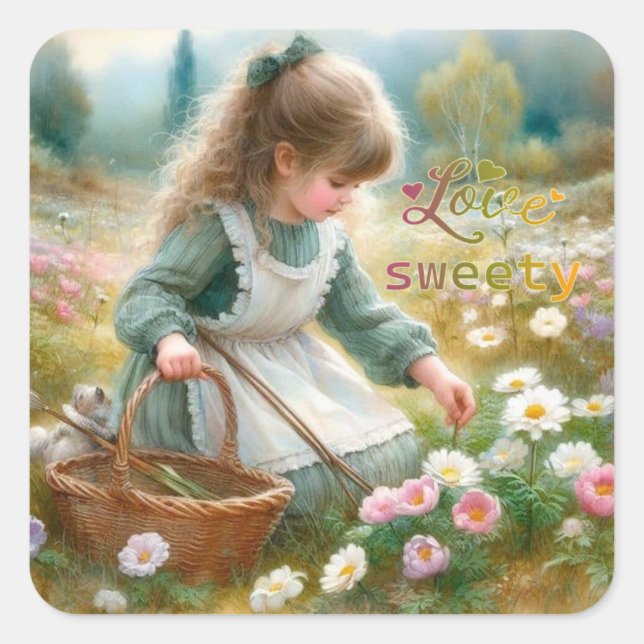 love sweety Girl Square Stickers (Front)