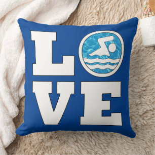 LOVE Swimming Cute Swimmer or Swim Team Coach Cushion