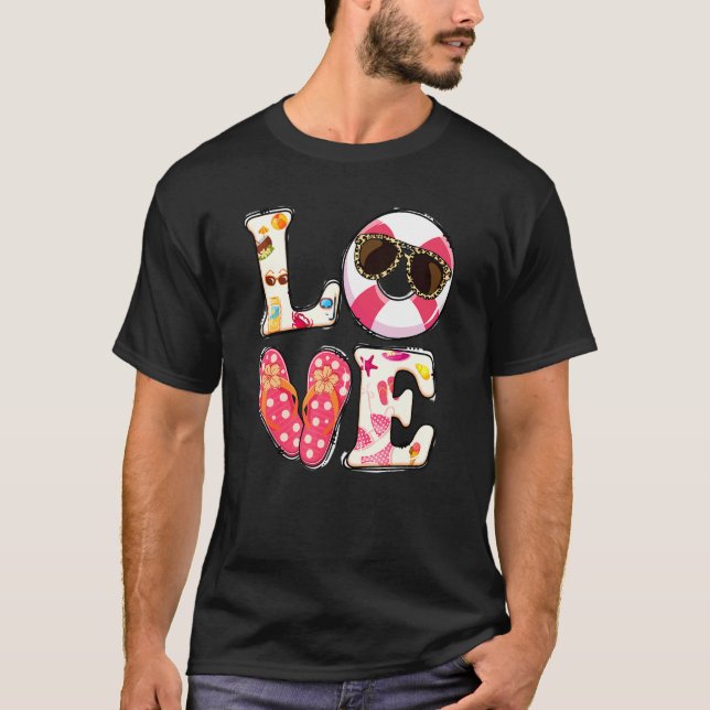 Love Swimming Float Flip Flops  Summer Vacation T-Shirt (Front)