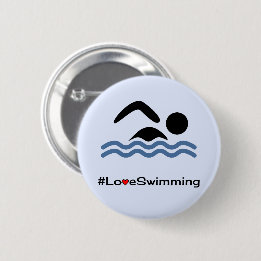 Love swimming pictogram blue 6 cm round badge
