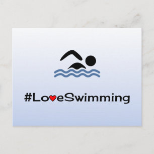 Love swimming pictogram pale blue postcard