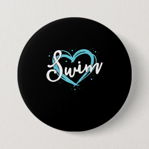 Love Swimming Swim Team  Heart Lover Blue Swimmer 7.5 Cm Round Badge