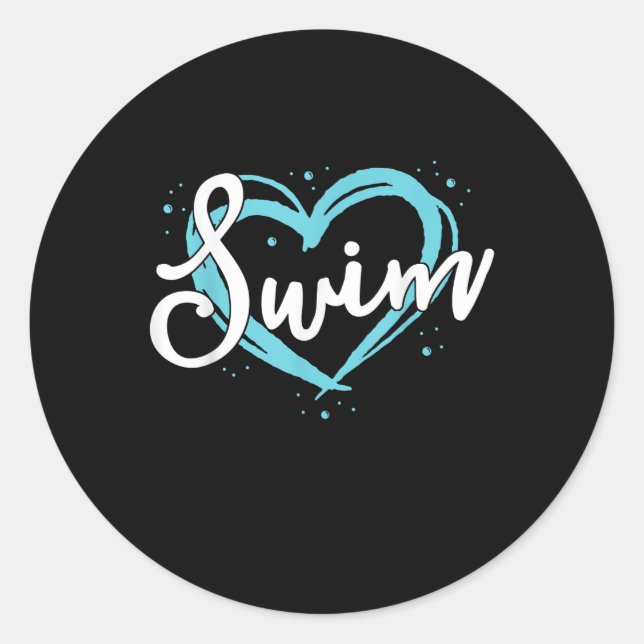 Love Swimming Swim Team  Heart Lover Blue Swimmer Classic Round Sticker (Front)
