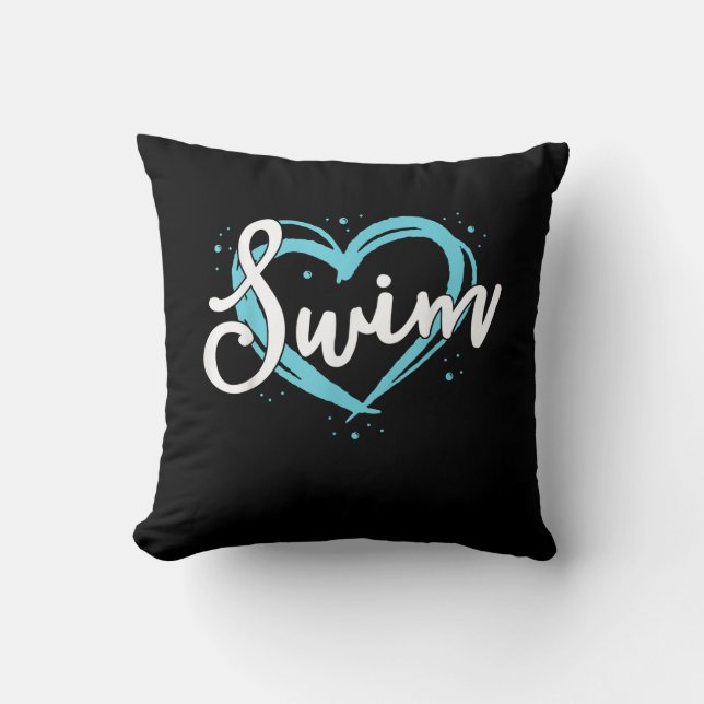 Love Swimming Swim Team  Heart Lover Blue Swimmer Cushion (Front)