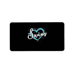 Love Swimming Swim Team Heart Lover Blue Swimmer Label