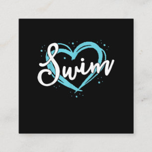 Love Swimming Swim Team  Heart Lover Blue Swimmer Square Business Card