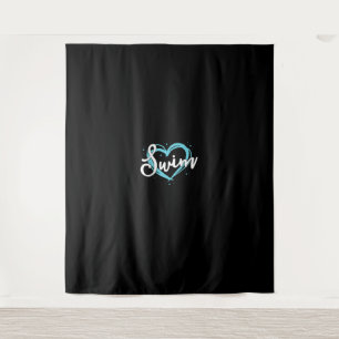 Love Swimming Swim Team Heart Lover Blue Swimmer Tapestry
