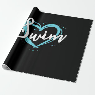 Love Swimming Swim Team Heart Lover Blue Swimmer Wrapping Paper